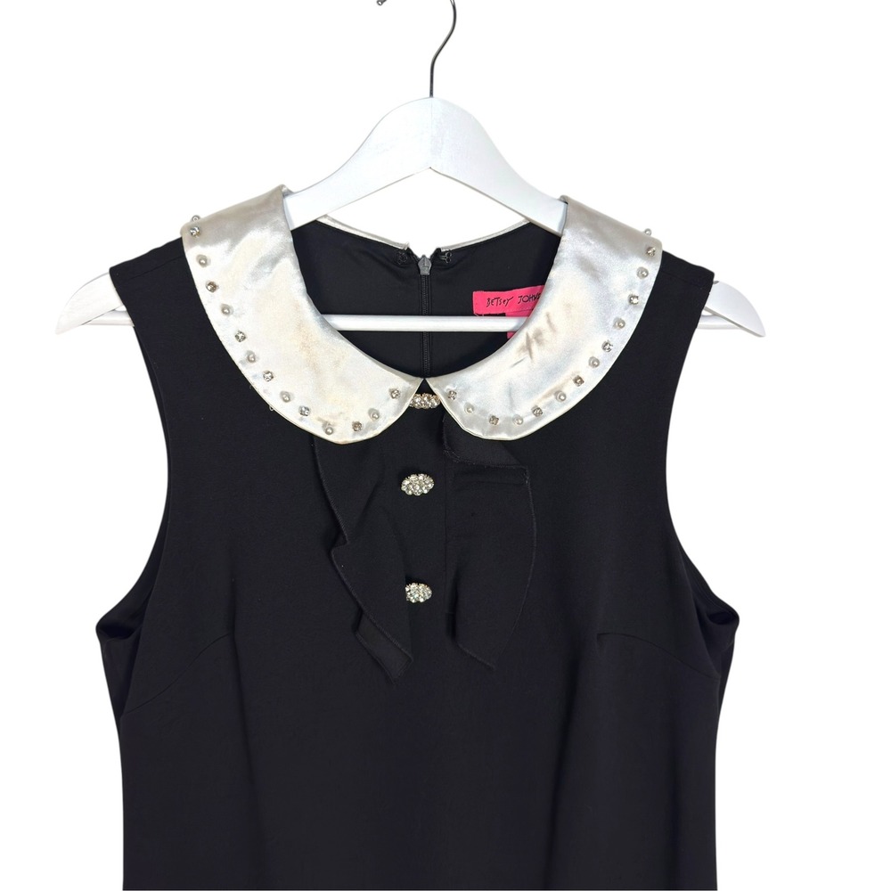 Betsey Johnson Shift Dress 10 Black Silver Rhinestone Collar Mod Retro Preppy - Picture 3 of 8